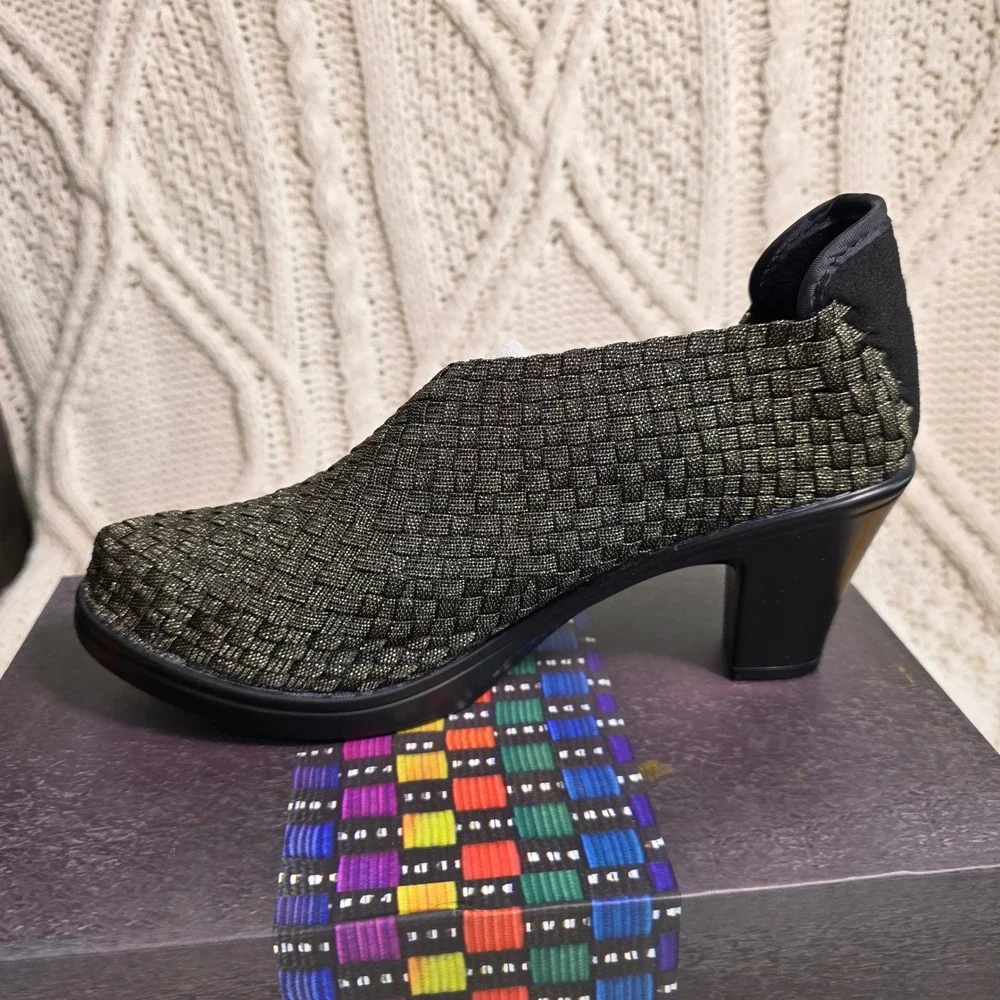 Bernie Mev Chesca Pumps Gold Black Shimmer Woven Heels Womens 8 39 New